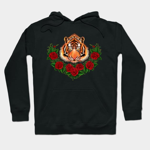 Royal Tiger And Roses With Thorns Hoodie by Juka
